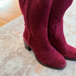 Vince Camuto Red Suede Block Heel Boots